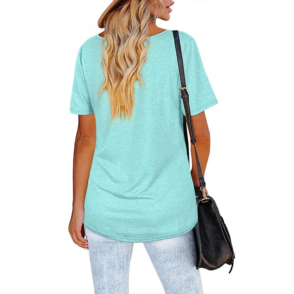 Women's Casual Fashion Sexy Solid Color Pullover Comfortable And Cool Cross V-neck Short-sleeved Loose T-shirt
