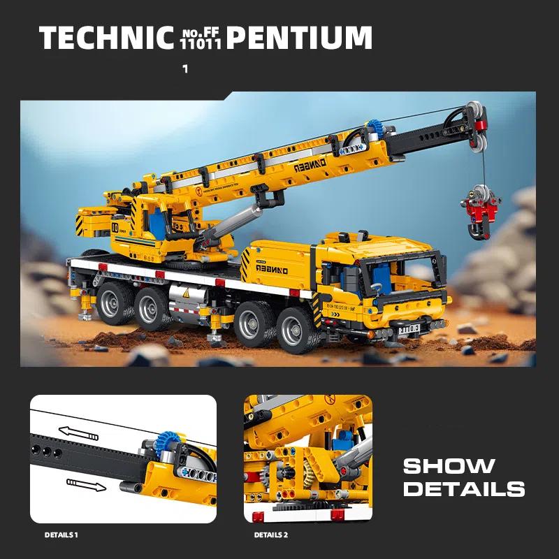 2024PCS Technical Electric Truck Car Building Blocks MOC Mechanical Crane Model Assembly Bricks Enginerring Toys Kids DIY Gifts