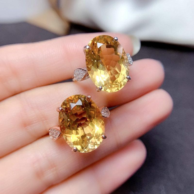 Live Stream Yellow Diamond-Citrine Imitation Ring: Stunning Women's Open Gem Design