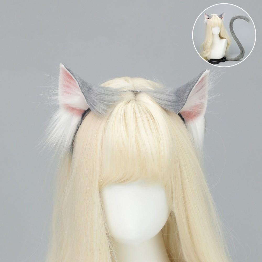 Realistic Cat Ear Headband Handmade Simulation Animal Ears New Cat Tail Set Headwear