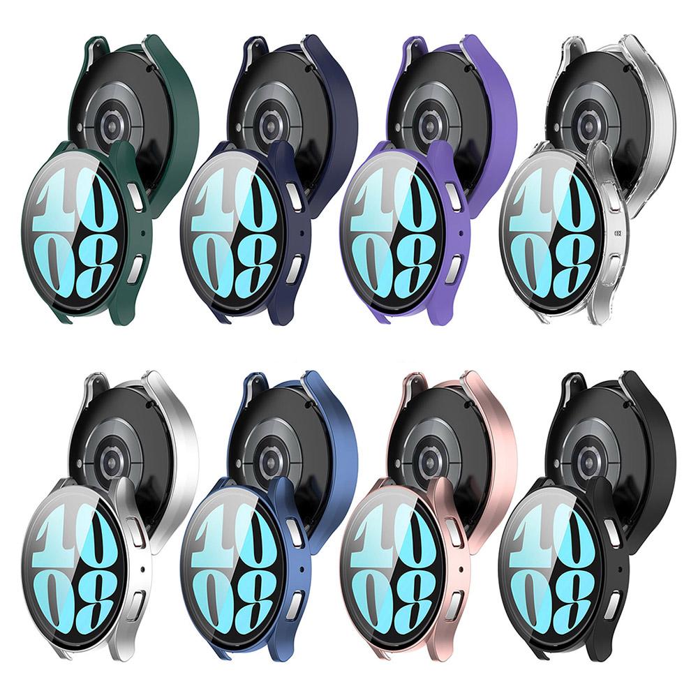 PC+härdat glas skyddsfodral för Samsung Galaxy Watch 6 40mm 44mm helskärmsskydd skalskydd