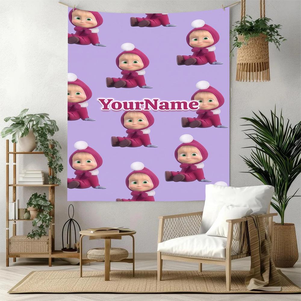 Masha Bear Custom Your Name Wall Decor Tapestry Art For Pet Memorial Birthdaywedding Party Backdrop Family Gift