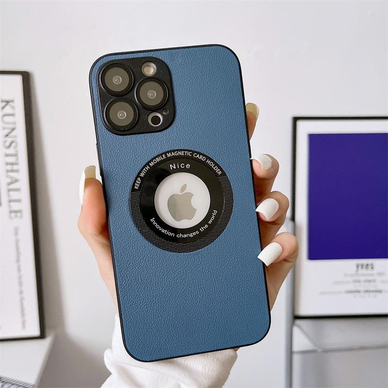 

Подходит для iPhone 16 Магнитный след Протечка Чехол для мобильного телефона Apple 15 Кожа с рисунком личи 14 Пленка для объектива Полное покрытие iphone 11 синий