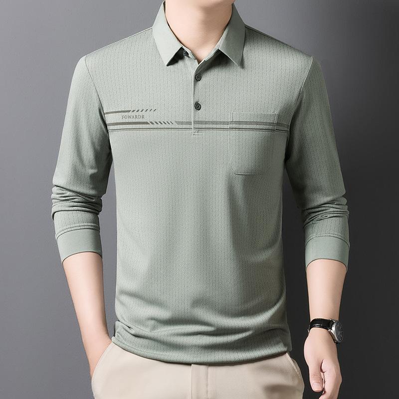 Spring Autumn Men's Long-sleeved T-shirt, Middle-aged and Elderly Dad Wear Loose Lapel Inner Bottoming POLO Shirt