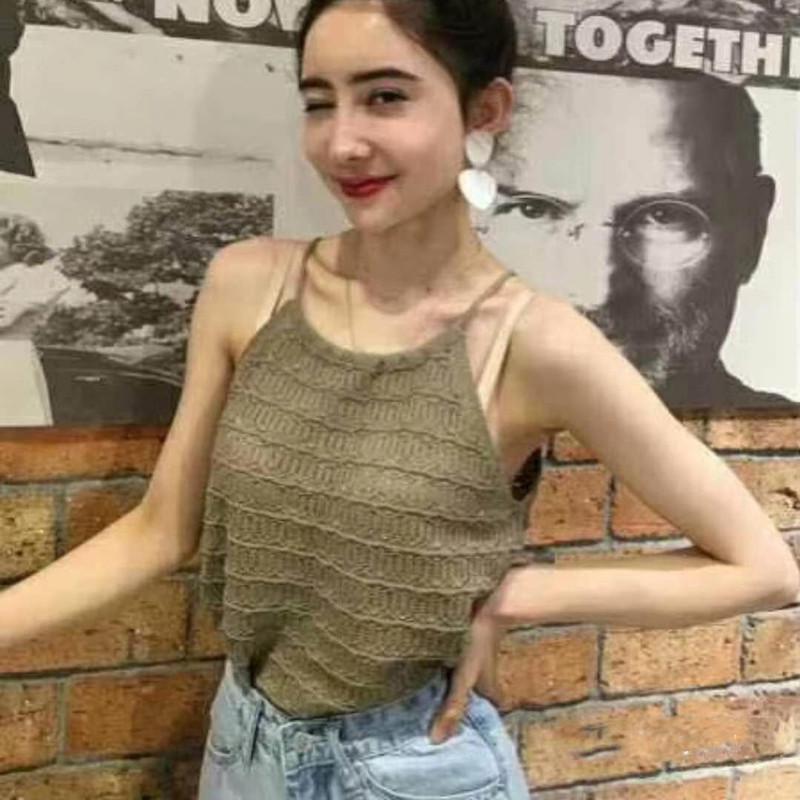 Spring Retro Hong Kong Style Drawstring Slimming Camisole Tank Top for Women