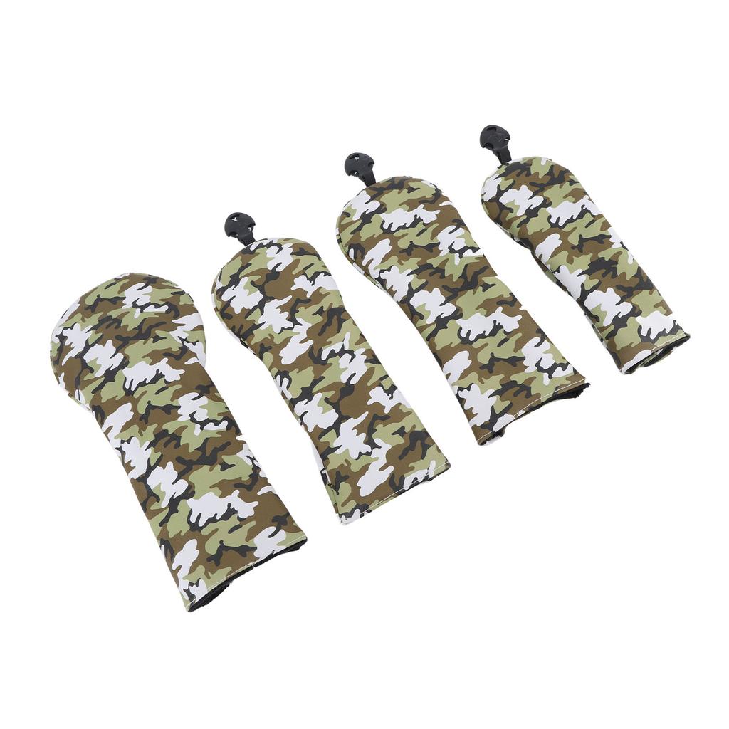 4Pcs Golf Club Head Cover PU Thick Plush Wear Resistant Golf Putter Cover with Number Board Camouflage Green