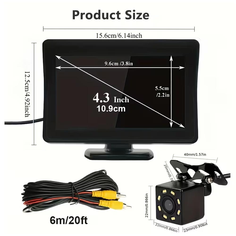 4,3" HD Zrcátko do auta Parkovací systém Monitor nočního vidění s 8 LED Širokoúhlá couvací kamera pro auta SUV nákladní vozy