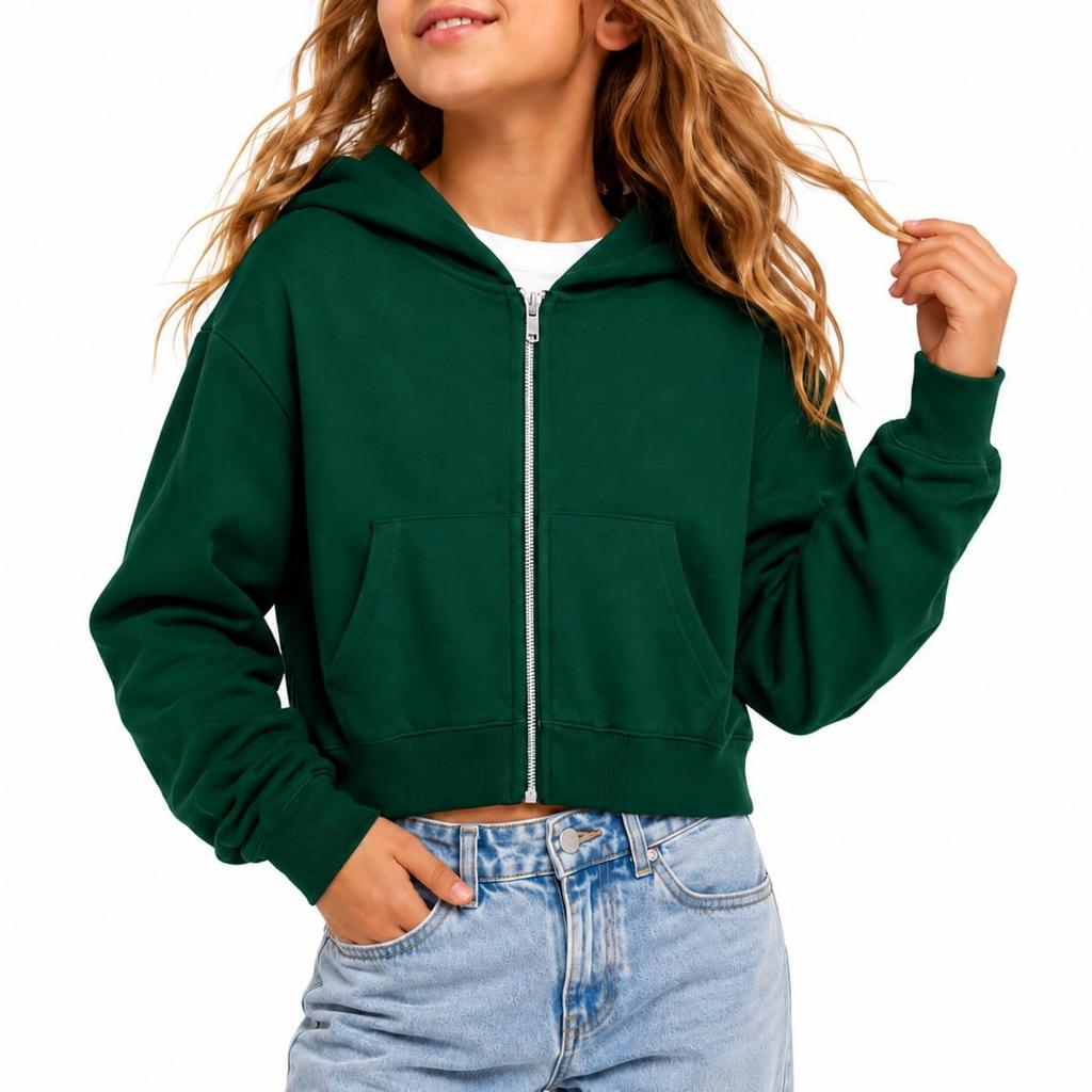 Girls' Color Short Hoodie Casual Pullover for Fall and Winter Everyday Wear