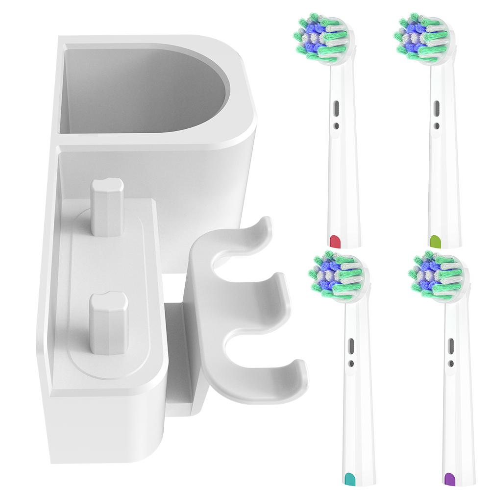 

4 Pack Replacement Cross Action Brush Heads & Wall Mounted Toothbrush Storage Rack, Compatible with Oral B Electric Toothbrushes