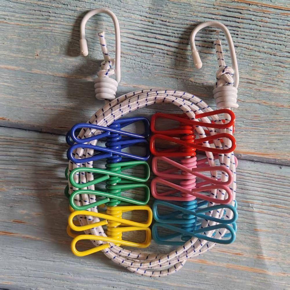 with 12 Clips Clothesline Colorful Drying Elastic Rope Multi-functional Travel Clothesline Outdoor