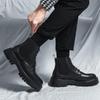 Stivali da Uomo Nuove Scarpe in Pelle a Punta Larga Autunno e Inverno Allacciatura Alta Suola Spessa Durevoli Europei Neri Taglie 38-44 Scarpe da Uomo