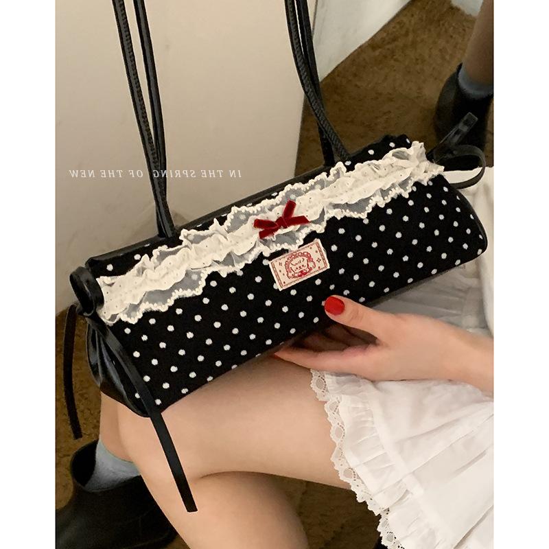 French Niche Girly Lace Underarm Bag Women's 2025 New Simple Polka Dot Print Shoulder Bag