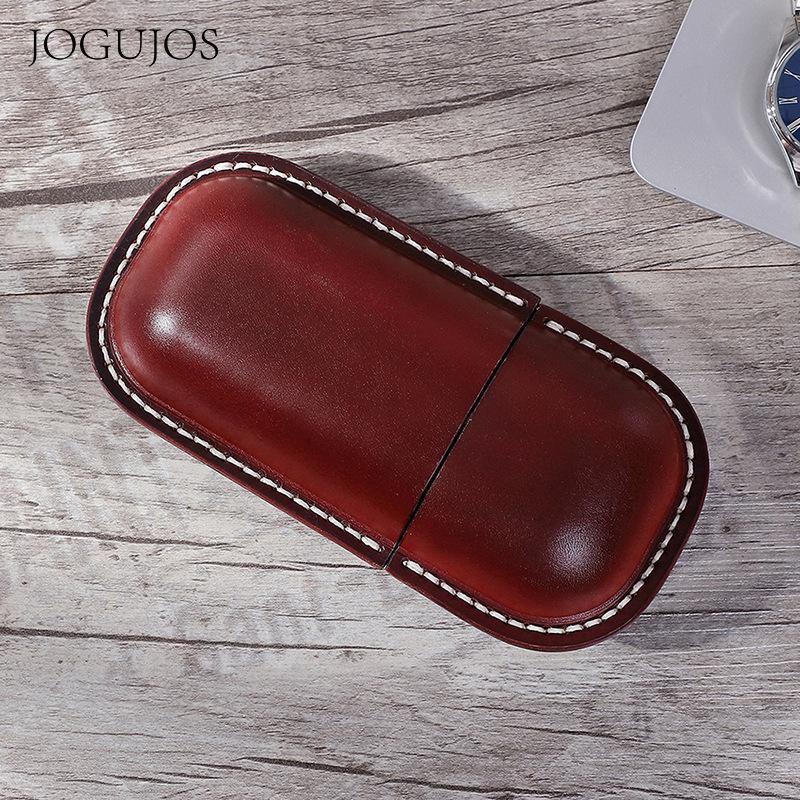 JOGUJOS Vegetable Tanned Leather Hand-sewn Glasses Case, Capsule Glasses Storage Case, Genuine Leather Sunglasses Case