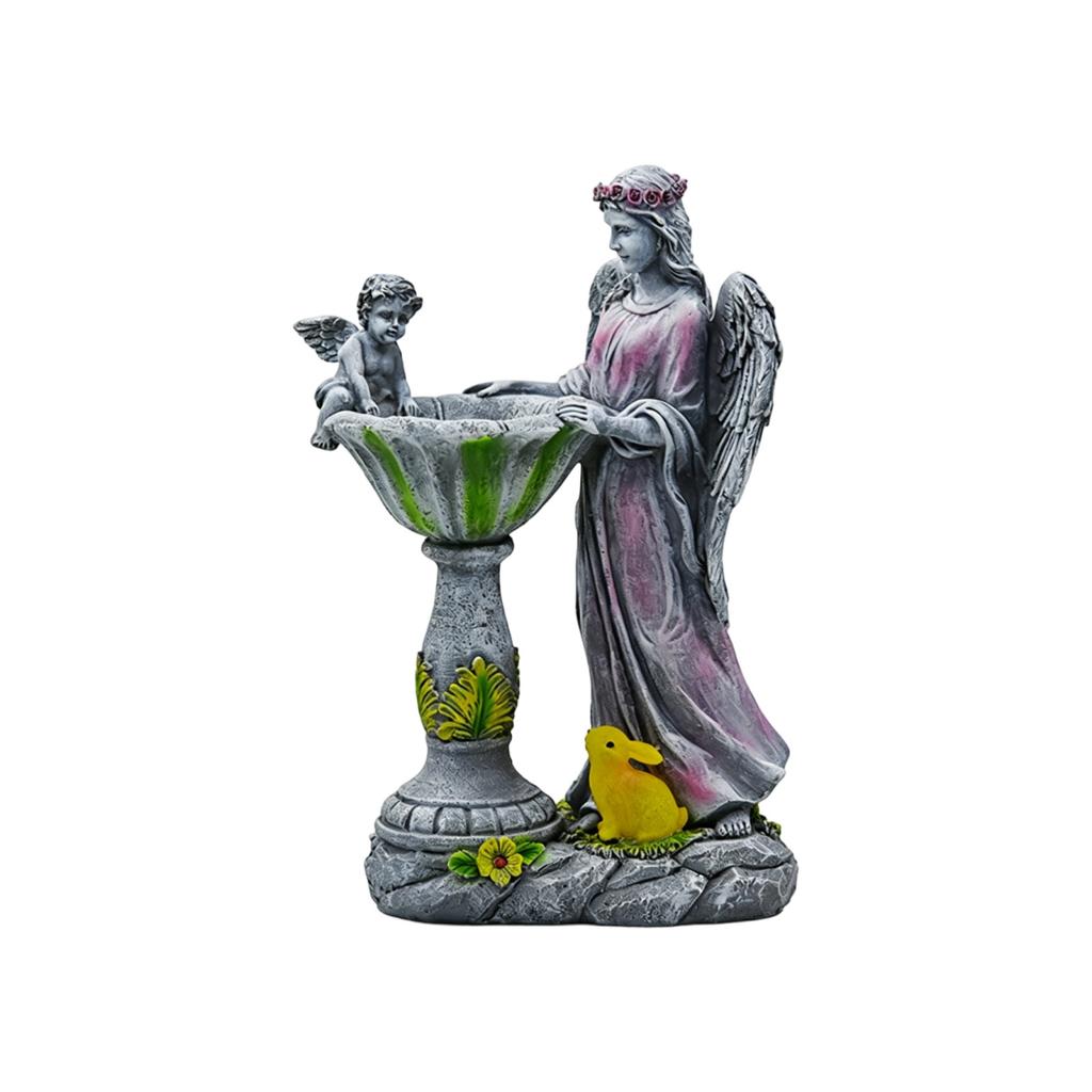 Solar Resin Angel Statue with LED Light Fairy Garden Pond Decoration for Outdoor Patio Yard Fountain Sculpture
