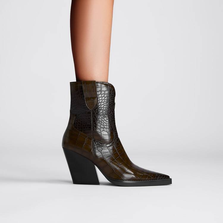 Universal in all seasons, new retro pointed stone pattern thick heel simple pointed short boots high heels fashion boots women's boots