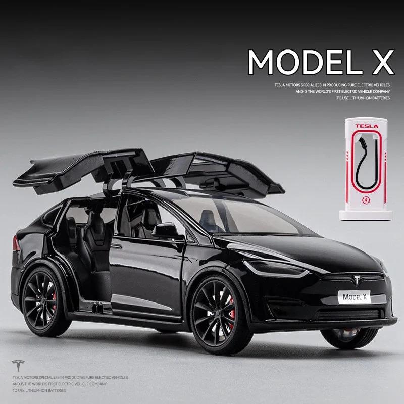 1:24 Tesla Model X Tesla Model 3 Alloy Die Cast Toy Car Model Sound and Light Children's Toy Collectibles Birthday Gift