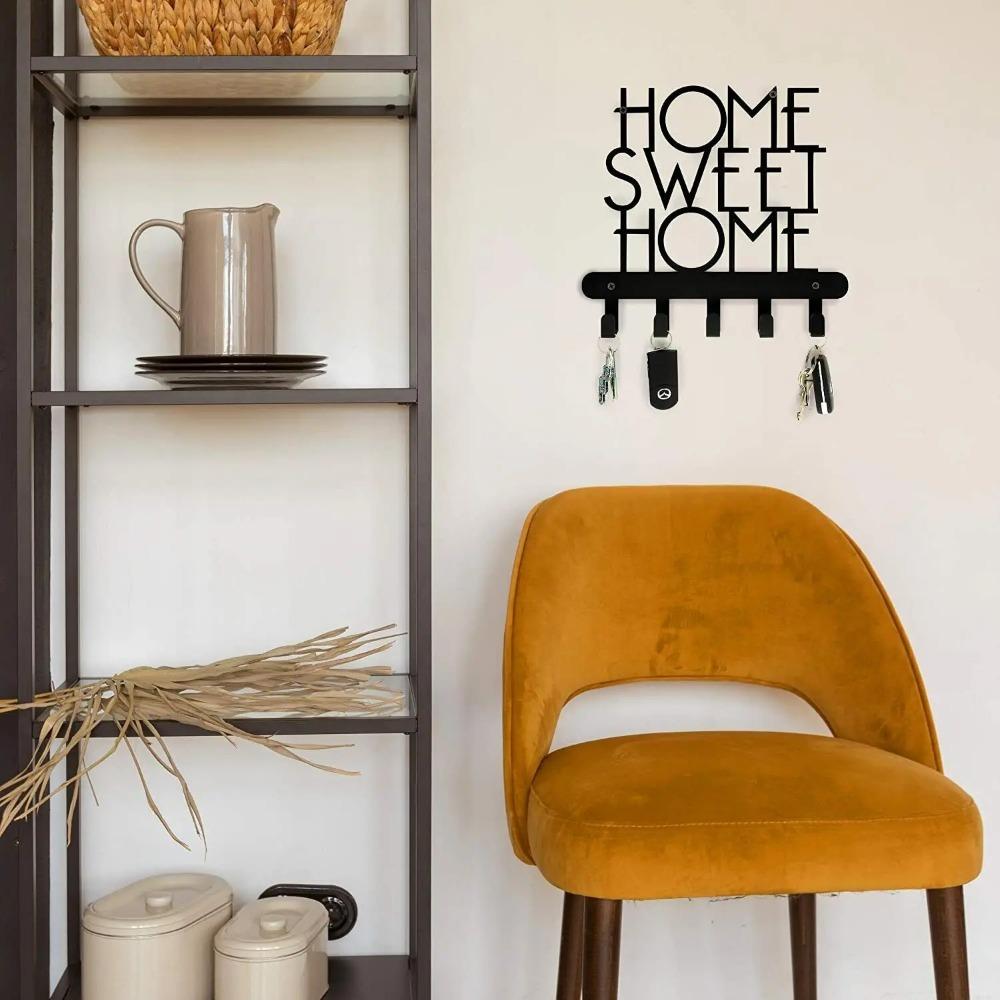 Wandmontierter Schlüsselhalter – 'Home Sweet Home' Schild mit 5 Haken, Dekorativer Schlüsselorganisator & Garderobe, Ideal zur Aufbewahrung von Handtüchern