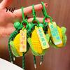 Handcrafted Knitted Food Charm Crocheted Corn Keychain for Backpacks, Handmade Keyring with Bell Healing Key Ring & Blessing Tag, Simulated Vegetable