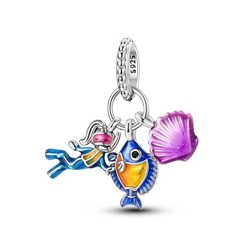 Ocean Series Copper Luminous Shell Pearl Fishtail Tortoise Charms Beads Fit 3Mm Original Bracelets Fine Diy Jewelry