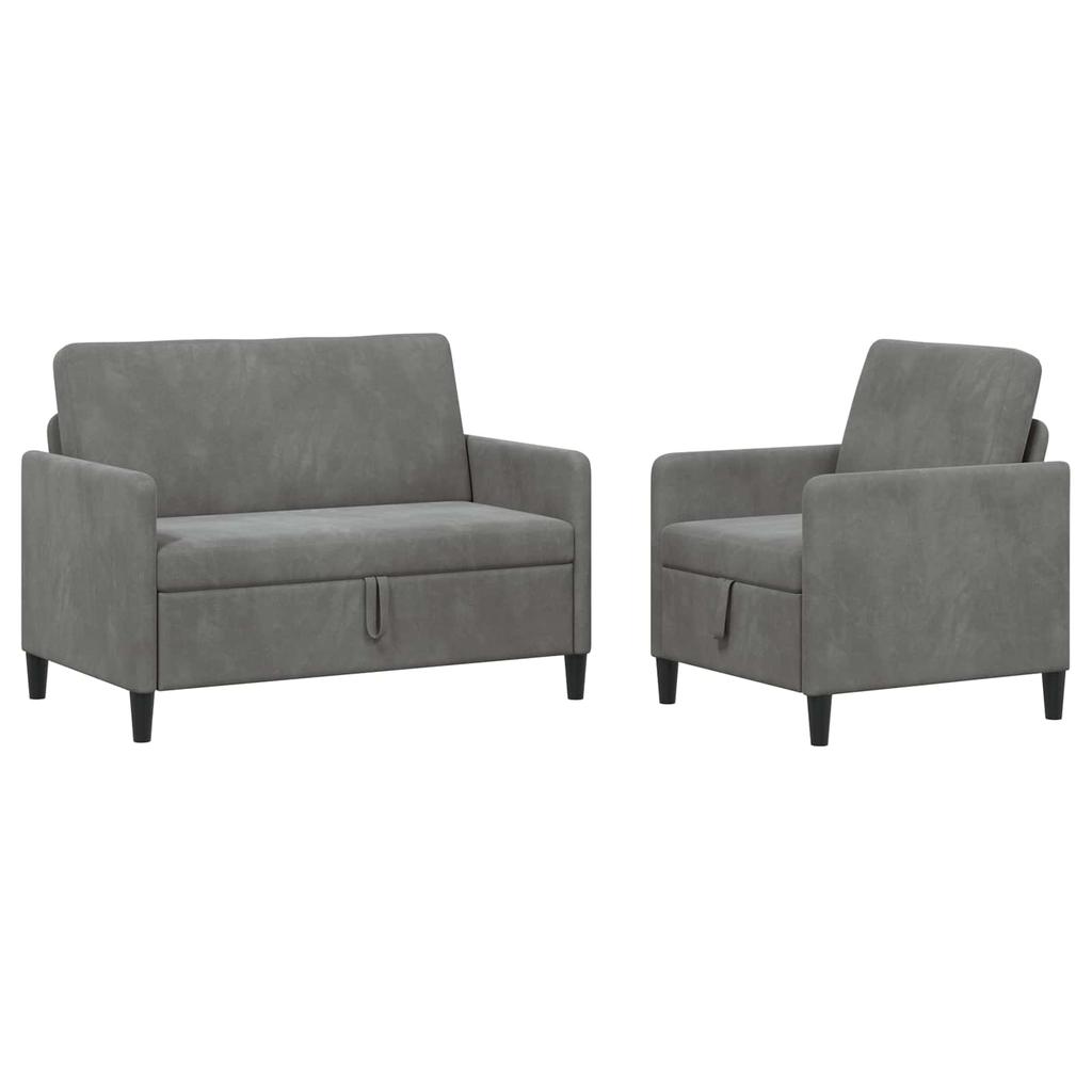 Storage Sofa Set 2 Pcs Dark Grey Polyester