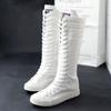Herbst Frauen Schuhe Leinwand Casual High Top Schuhe Lange Stiefel Lace-Up Zipper Bequeme Flache Stiefel Turnschuhe
