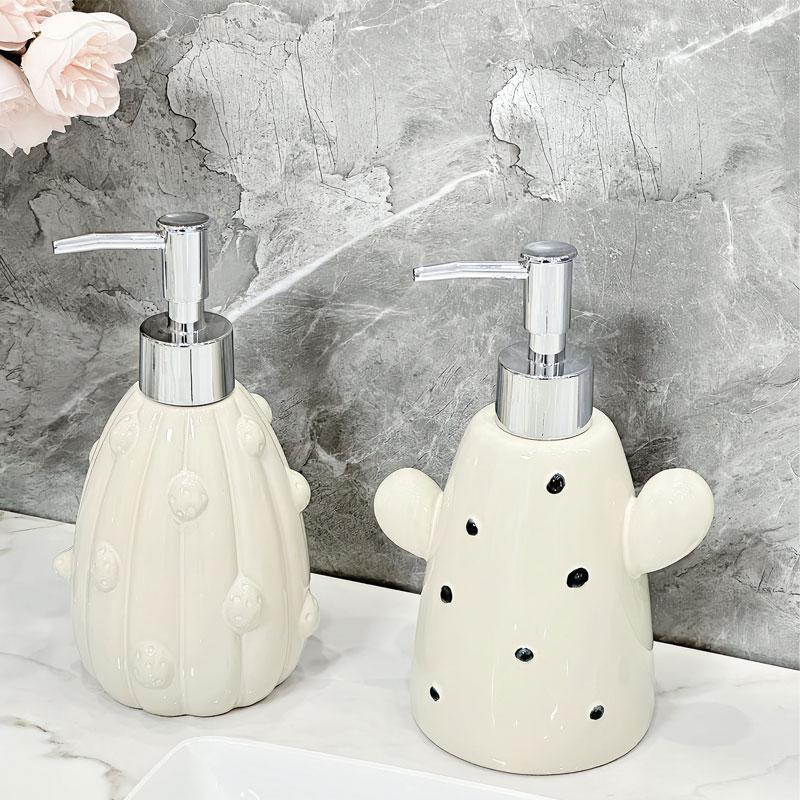 Light luxury cactus ceramic hand soap dispenser bottle for home and hotel bathroom suitable for shampoo and shower gel bottles