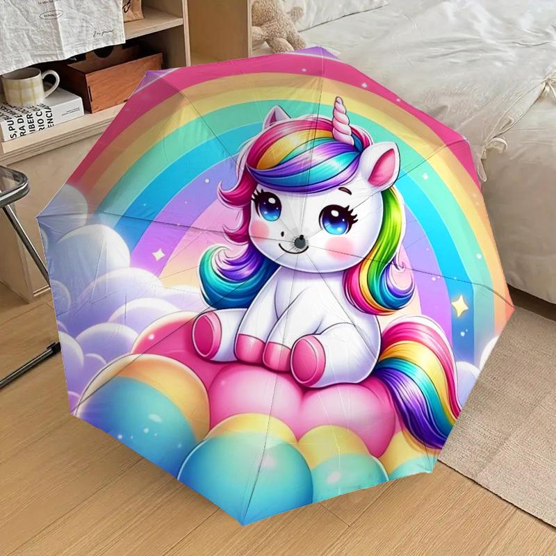 1pc Rainbow Unicorn Fantasy Art Umbrella with Plastic Handle,Suitable for All Seasons Home Travel Outdoor UmbrellaDD769
