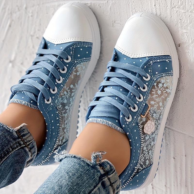 Damen Cut-Outs Spitze Netz Denim Schuhe Frau Sommer Flach Freizeit Schuhe Atmungsaktive Stoffschuhe Studenten Sneaker