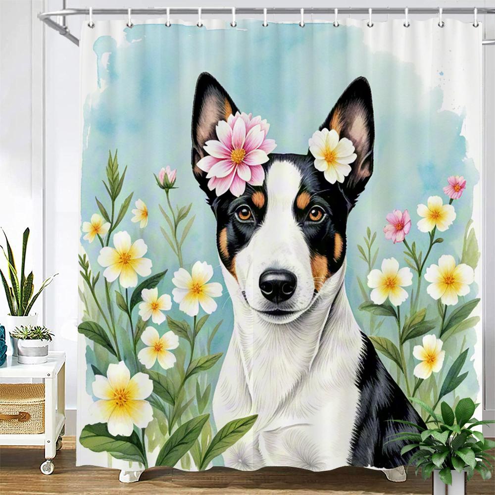 watercolor flowers and plants dog animal shower curtain Print polyester waterproof bathroom curtains with hook decorate curtain