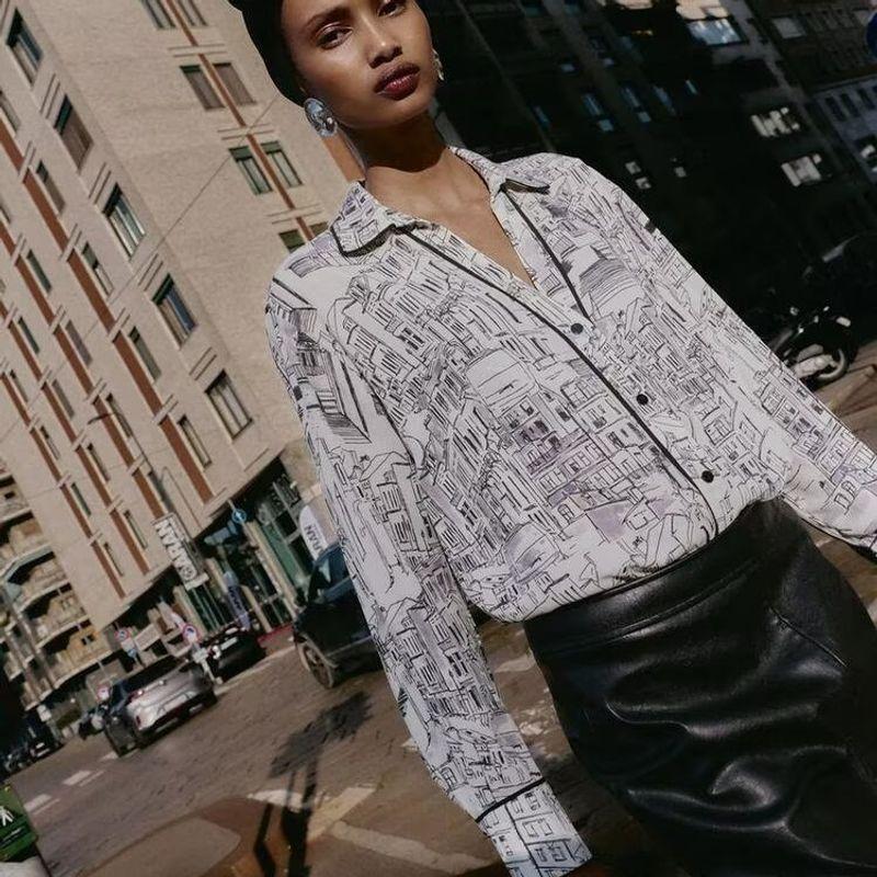 Za New Fall Women's Clothing 2025 Fashion Style Fashionable All-Match Trim Print Long Sleeves Shirt 9050222 070