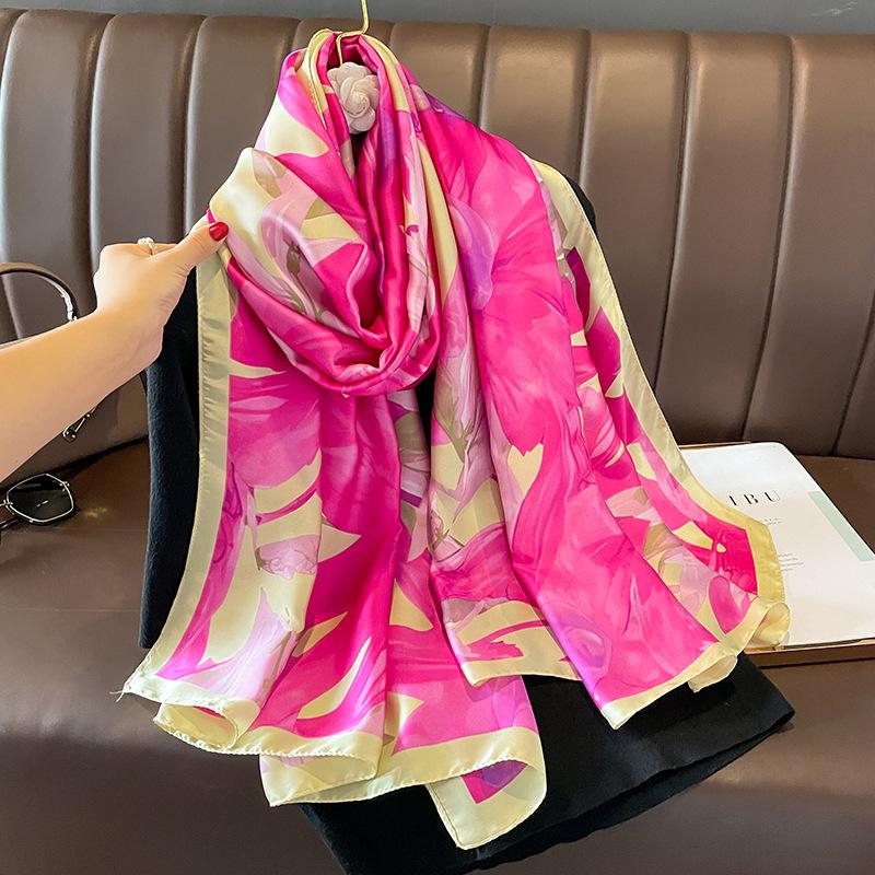 180X90CM Satin Finish Scarves Fashion  Style Beach Towel Luxury Print Dustproof Big Shawls Popular Sunscreen Silk Bandanna