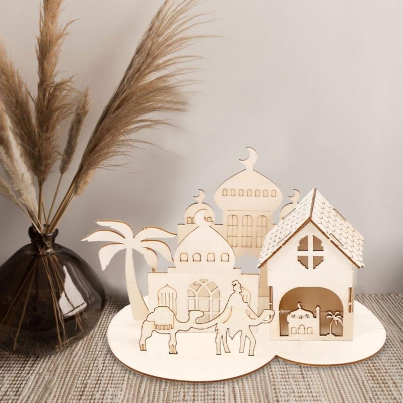 EID Puzzle Ornament DIY Castles Wood Decoration EID Craft Home Tabletop Ornament Middle East Festival Celebration Party