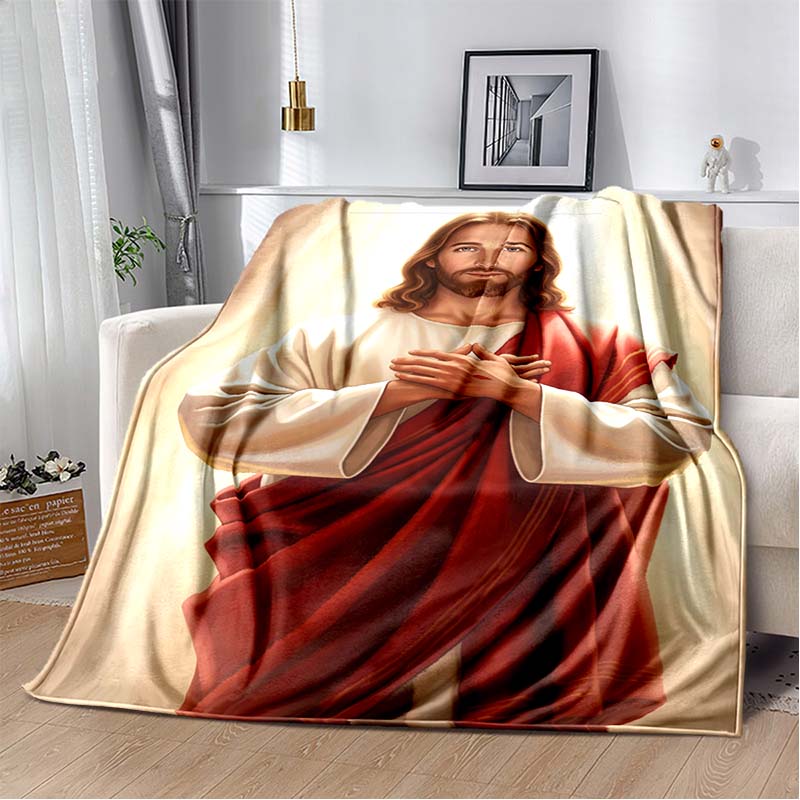 Retro Jesus Virgin Mary Art Flannel Blanket,Ultra Soft Warm Plush Throw for Home Bedroom Bed Sofa Cover Office Travel Gift Kid