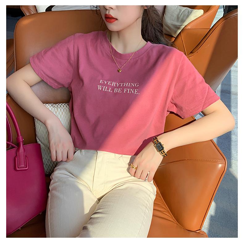 

Short-sleeved T-shirt women s summer new base round neck clothes printing loose printing T-shirt women 2XL рожевий червоний колір
