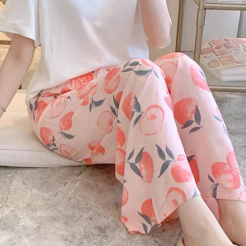 Damspecifika Plus Size Byxor i Bomull och Silke med Vida Ben - Casual Niopunktslängd för Hem & Utomhus