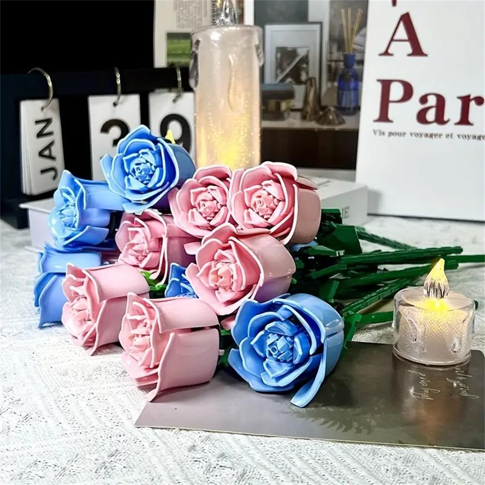 3D Ewige Blume Baustein-Set - Bestes Valentinstagsgeschenk für Freundin/Freund, Perfekt für Geburtstag/Jahrestag