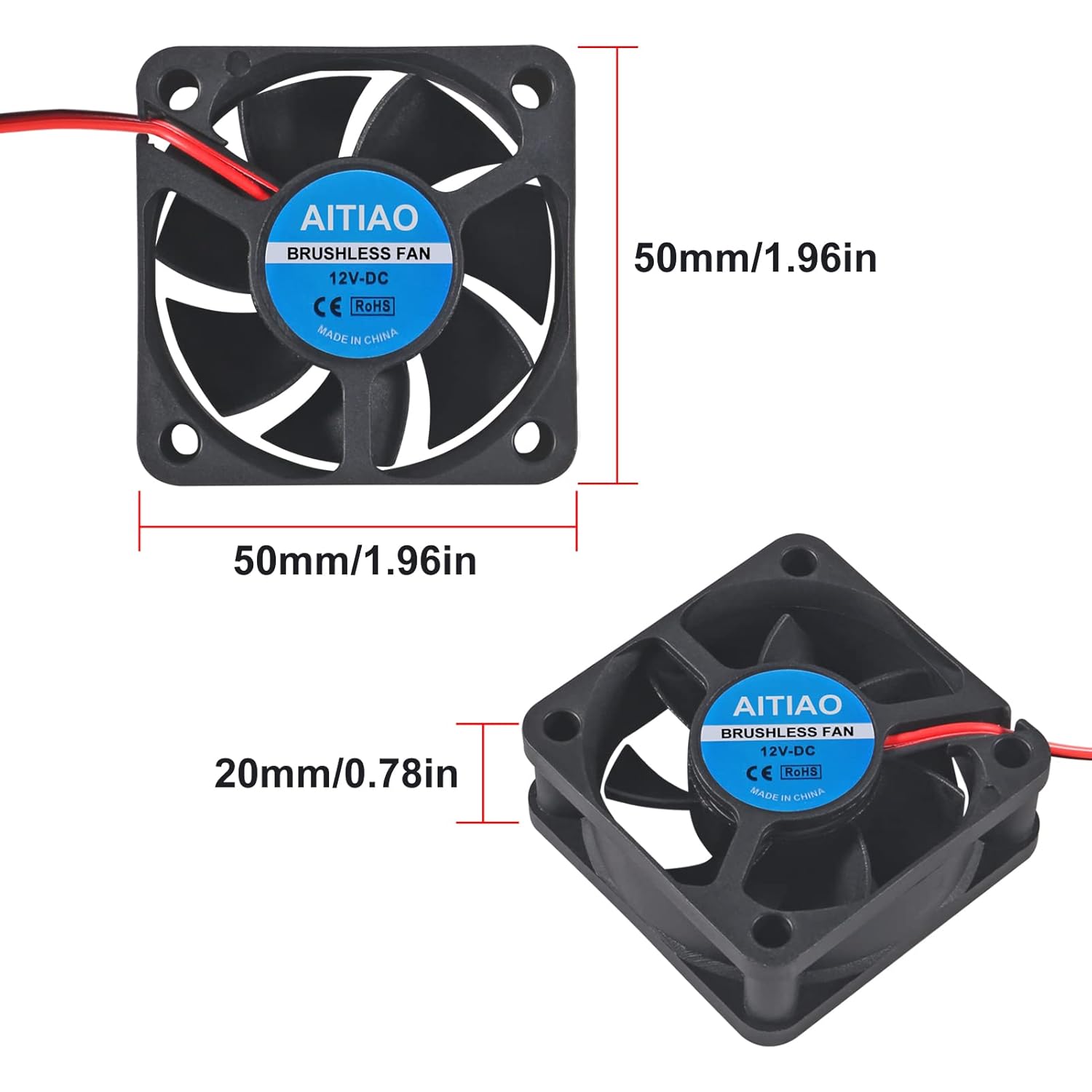 4Pcs 5020 Brushless Cooling Fan Computer Case Fan DC 12V 50mm 50mm 20mm Quiet Muffin Fan Oil Bearing High Speed Cooling Fan for 3D Printer CPU