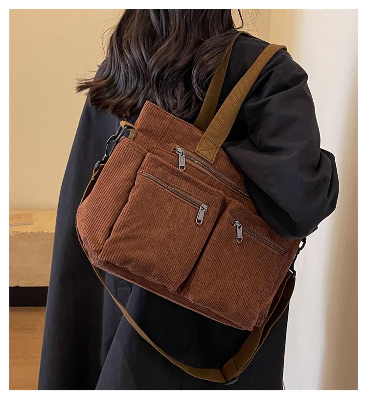 Ruiying Large Capacity Corduroy Crossbody Shoulder Bag - Korean Style Casual Fashion Backpack