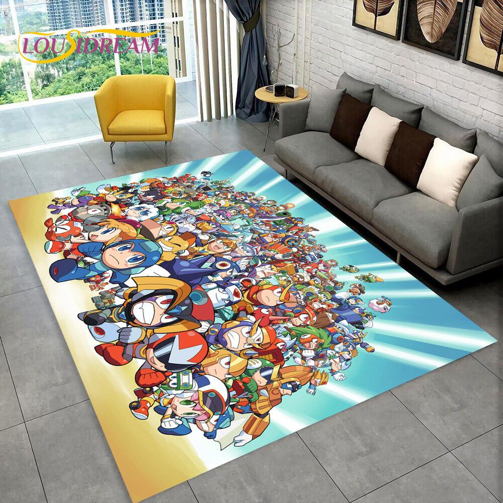 Rockman Megaman Spiel-Cartoon-Teppich, Teppich für Wohnzimmer, Schlafzimmer, Sofa, Fußmatte, Dekoration, Kinder spielen, rutschfeste Bodenmatte