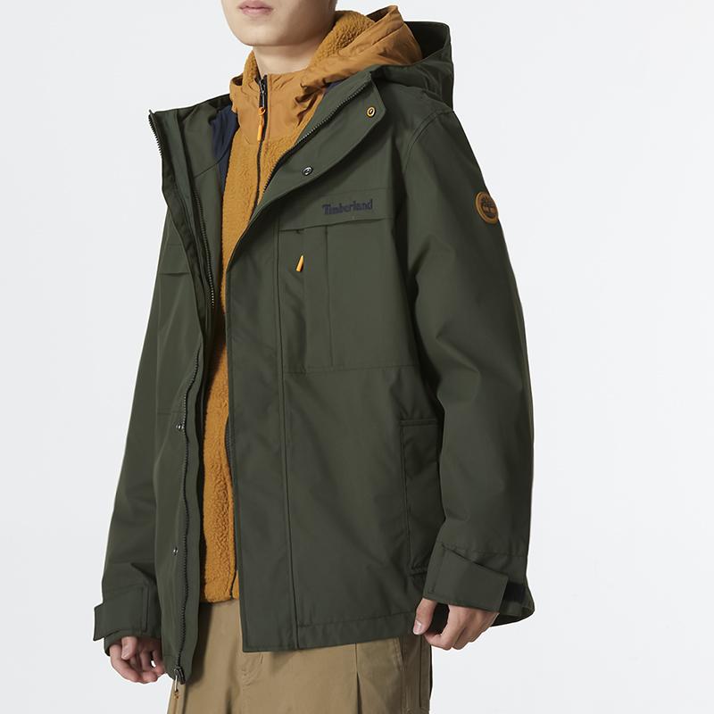 Timberland Solid Color Three-In-One Windproof Sports Casual Hooded Jacket Men Jackets Green A696H-U31