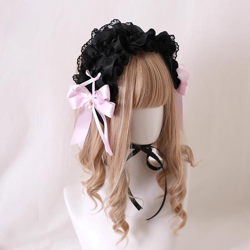 Original Black&Pink Satin Ballet Lolita Headband Edge Clip Top Clip Top Hat Headband Kc Sweet Cool Babes Flat Hat Small Thing
