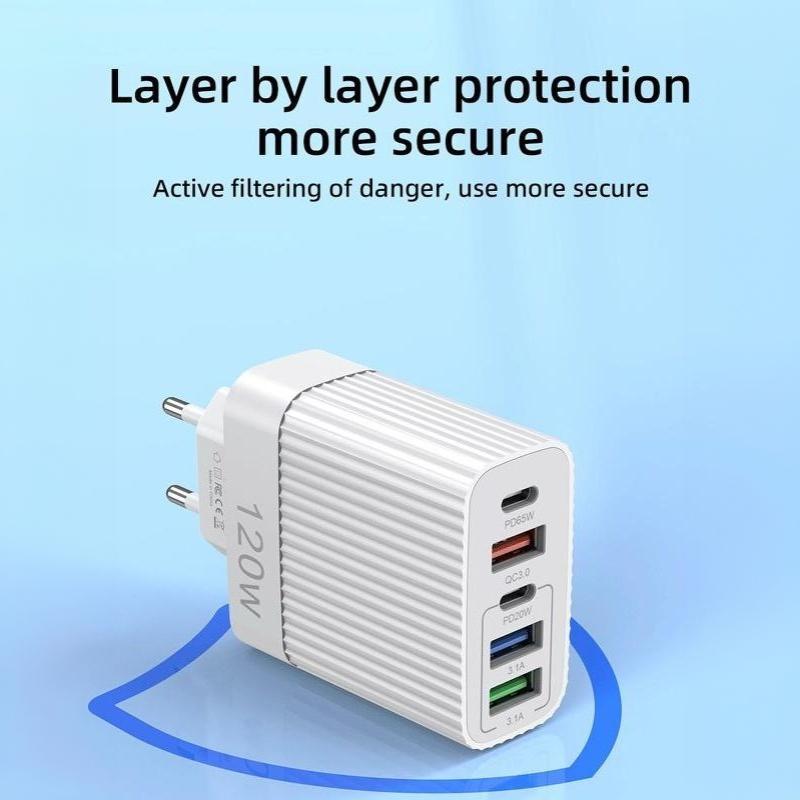 120W Schnellladegerät Mit 3 USB-A Und 2 USB-C Ports Hohe Ladegeschwindigkeit Für Reisen Home-Office-Nutzung Für Smartphones Tablets