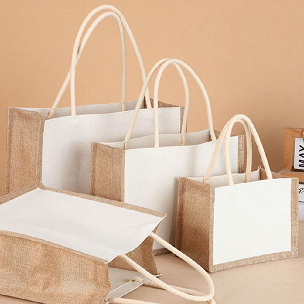 Jute Tragetasche Jute Tragetasche Vintage Wiederverwendbare Lebensmittel Einkaufen Hochzeit Geburtstagsgeschenktasche Handgemachte Leinentaschen Tragbare Damenhandtaschen