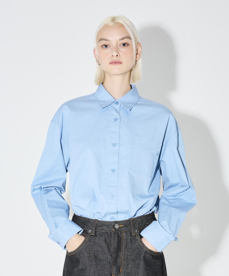 Burkeru Loose Fit Pocket Cotton Shirt Light Blue Light Blue_S