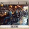 Biker Pub Szene Wandteppich Retro Motorradfahrer Wanddekoration für Man Cave