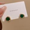 Vintage Emerald Green Rhinestone Stud Earrings For Women Inlaid Crystal Stud Earrings For Bridal Wedding Ear Zircon Gifts