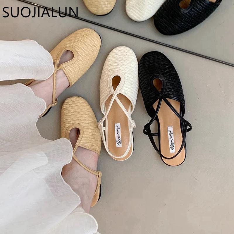 Fashion SUOJIALUN 2025 New Brand Women Flat Shoes Fashion Round Toe Ladies Elegant Single Shoes Soft Flat Heel Outdoor Dress Sandal Shoe