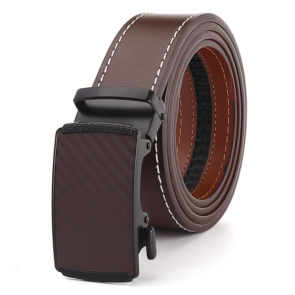 Mens Leather Ratchet Belt with Automatic Buckle, Adjustable Belt(35MM)