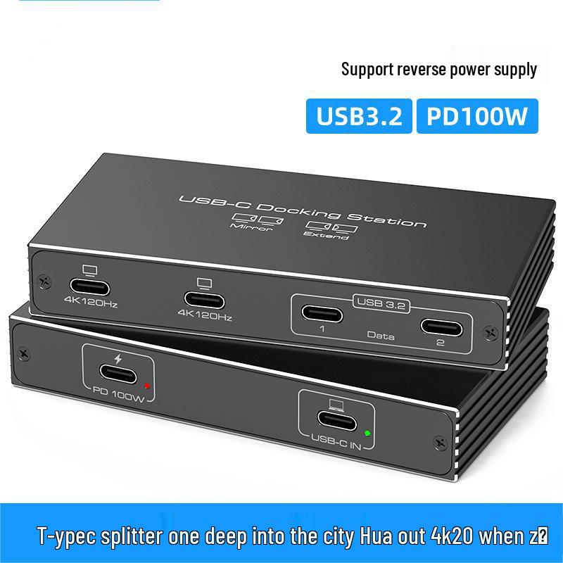 

Розгалужувач Type-C: 1 вхід Thunderbolt USB-C, 2 виходи даних USB-C, 2 відеовиходи USB-C Type-C input, Type-C output сірий колір