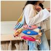 Cut Out Knitted Shoulder Bag Little Fish Pattern Contrast Color Soft Large Tote Bag for Ladies Weekend Shopping Trips